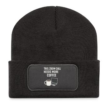 Zoom Call mit Kaffeetraum - Recycelte Patch Beanie - Dunkelgrau - Vorne
