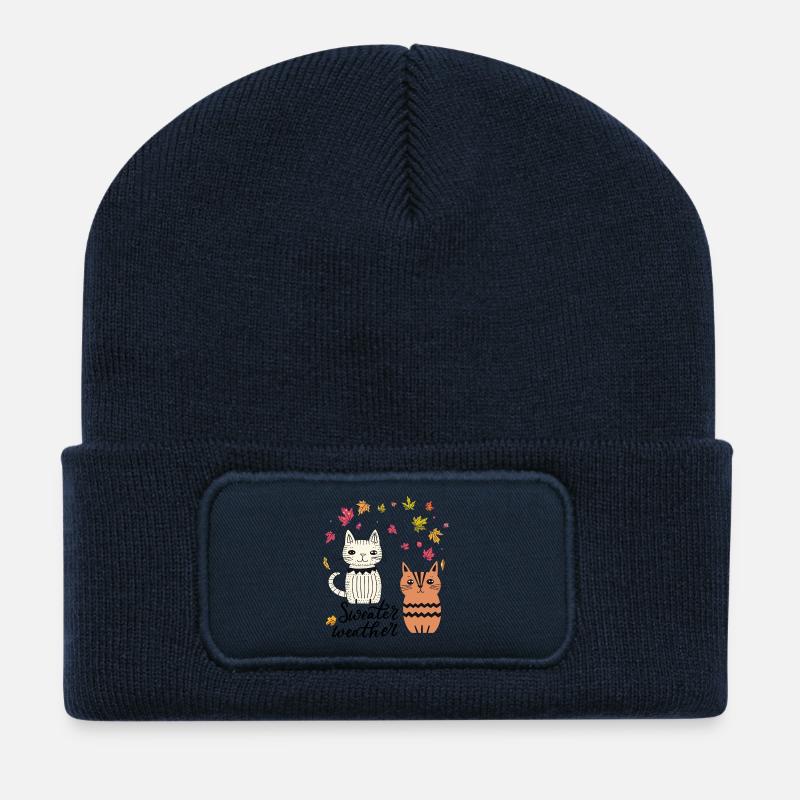  Katzen im Herbstlaub - Recycelte Patch Beanie - French Navy