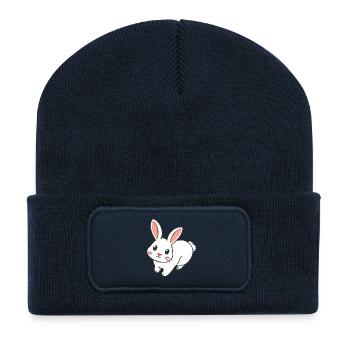 Lapin mignon et espiègle pour vêtements - Beanie recyclé à patch - bleu marine - Devant