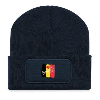 Belgium Flag with Heart – Grunge Design - Recycled Patch Beanie - french navy - Front