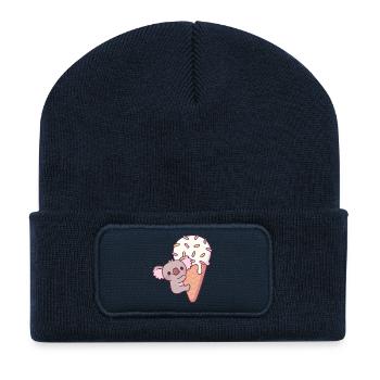 Funny Koala Clinging To Icecream Cone - Recycled Patch Beanie - french navy - Front