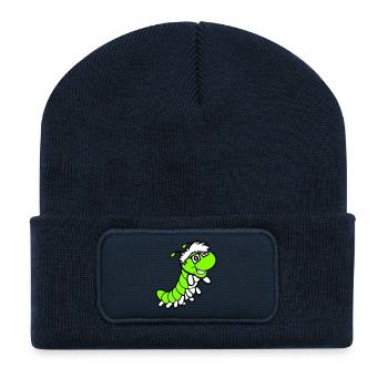 Nerd Raupe Intelligent Geek Wurm Hornbrille schlau - Recycelte Patch Beanie - French Navy - Vorne