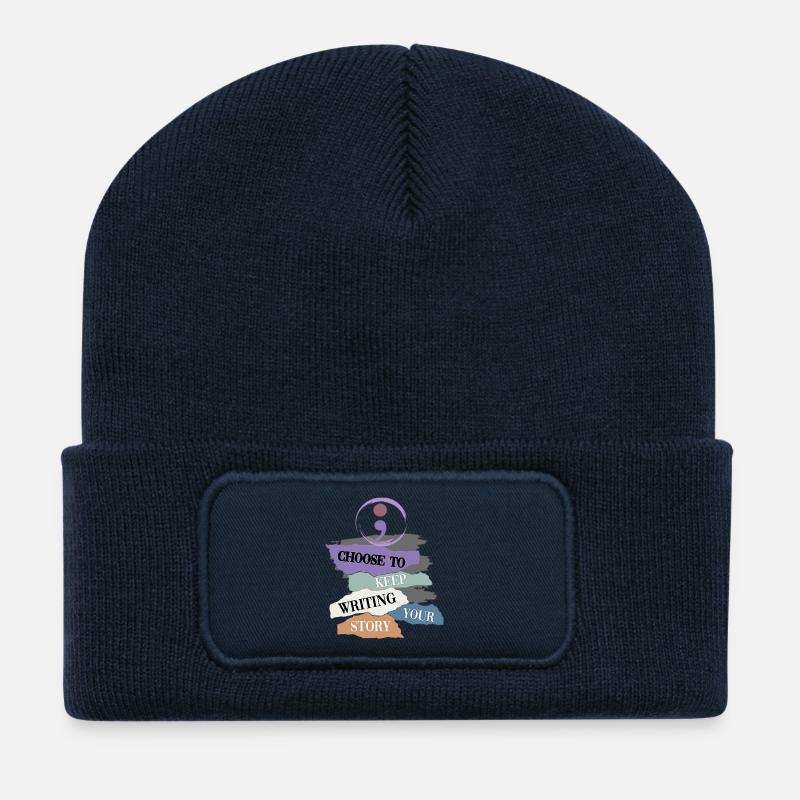 Inspirierender Schreib-Motivations-Wandteppich - Recycelte Patch Beanie - French Navy