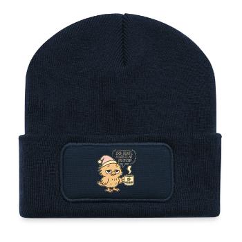 Humorous morning grouch bird - saying and coffee - Recycled Patch Beanie - french navy - Front
