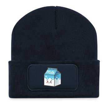 Carton de lait Kawaii - Beanie recyclé à patch - bleu marine - Devant
