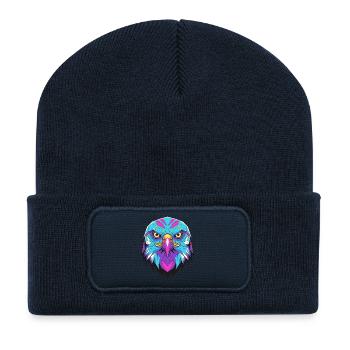 Geometrischer Adler im Neonstil - Recycelte Patch Beanie - French Navy - Vorne
