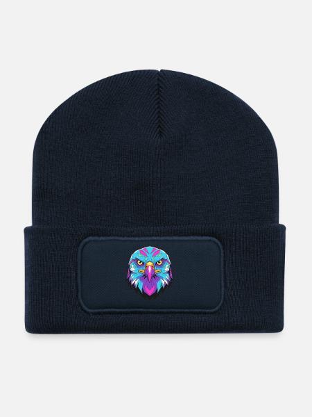 Geometrischer Adler im Neonstil - Recycelte Patch Beanie - French Navy