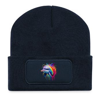 Colorful Dolphin Art Print - Recycled Patch Beanie - french navy - Front
