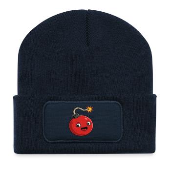 Bombe de dessin animé avec une expression joyeuse - Beanie recyclé à patch - bleu marine - Devant