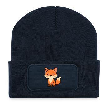 Niedlicher Fuchs Cartoon Motiv - Recycelte Patch Beanie - French Navy - Vorne