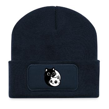 Ying Yang Cat Portrait - Recycled Patch Beanie - french navy - Front