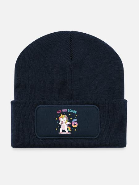 Kindergeburtstag 6, Tanzendes Lustiges Einhorn - Recycelte Patch Beanie - French Navy