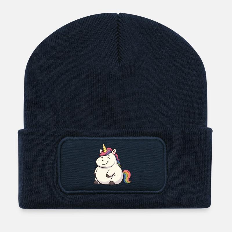Lustiger Einhorn Cartoon-Design - Recycelte Patch Beanie - French Navy