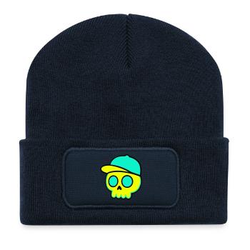 Neon Schädel Cap Streetwear - Recycelte Patch Beanie - French Navy - Vorne