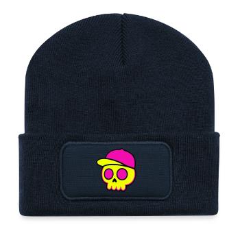 Neon Skull Cap Design - Recycelte Patch Beanie - French Navy - Vorne