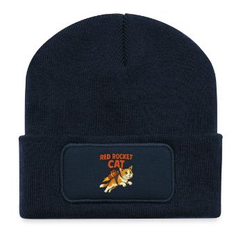 Logo du chat fusée rouge - Beanie recyclé à patch - bleu marine - Devant