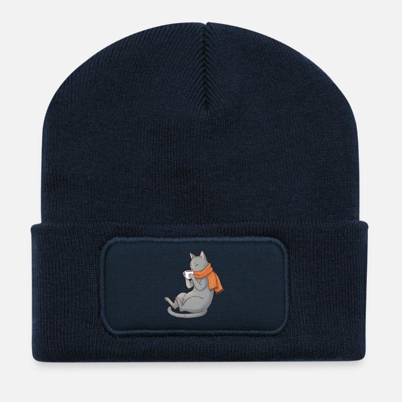 Coffee Cat - Recycled Patch Beanie - french navy