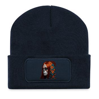 Blumen Zucker Schädel Porträt - Recycelte Patch Beanie - French Navy - Vorne