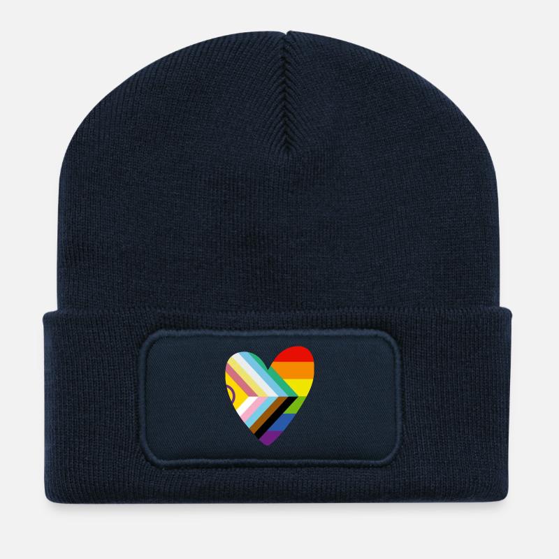 🌈 Herz – Progress Pride & Disability Flag - Recycelte Patch Beanie - French Navy