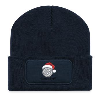 Disco Noël Père Noël avec Merry & Bright - Beanie recyclé à patch - bleu marine - Devant