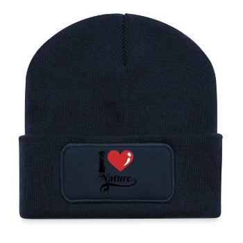 J’aime la nature - Beanie recyclé à patch - bleu marine - Devant