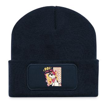 Retro 90s Dog in Sunglasses - Recycled Patch Beanie - french navy - Front