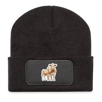 Cow and Calf – Watercolor Art with Heart - Recycled Patch Beanie - dark grey - Front