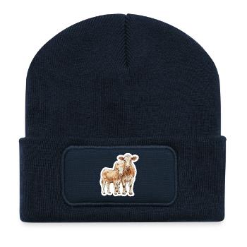 Kuh und Kalb – Aquarellkunst mit Herz - Recycelte Patch Beanie - French Navy - Vorne