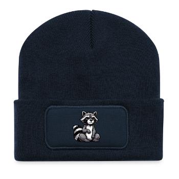 raton laveur, raton laveur, animal des bois, drôle de raton laveur - Beanie recyclé à patch - bleu marine - Devant