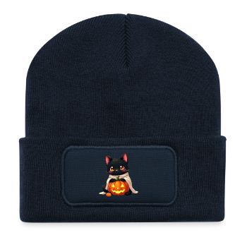 Halloween Cat with Halloween Pumpkin - Recycled Patch Beanie - french navy - Front
