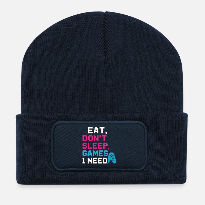 Eat, Don´t sleep, Games i need - Recycelte Patch Beanie - French Navy