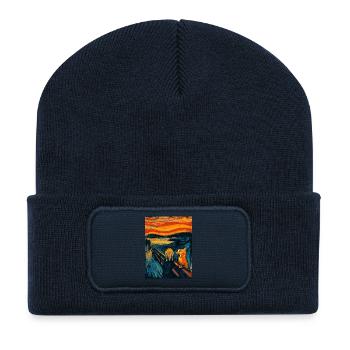 Halloween Katze – Kunstmotiv im Van Gogh Stil - Recycelte Patch Beanie - French Navy - Vorne
