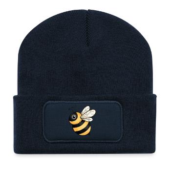 Happy Bee Yellow Black - Recycled Patch Beanie - french navy - Front