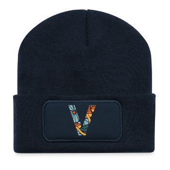Lettre v fleurs groovy idée cadeau - Beanie recyclé à patch - bleu marine - Devant