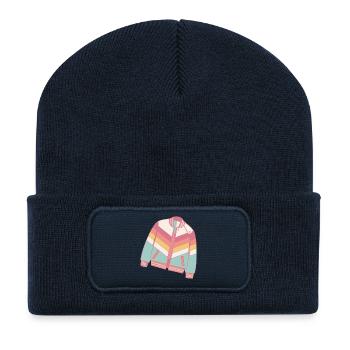 Pastellfarbene Retro-Jacke - Recycelte Patch Beanie - French Navy - Vorne