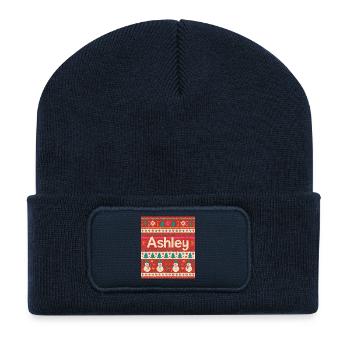 Festlicher Name Ashley Hässlicher Weihnachtsstil, Weihnachten - Recycelte Patch Beanie - French Navy - Vorne
