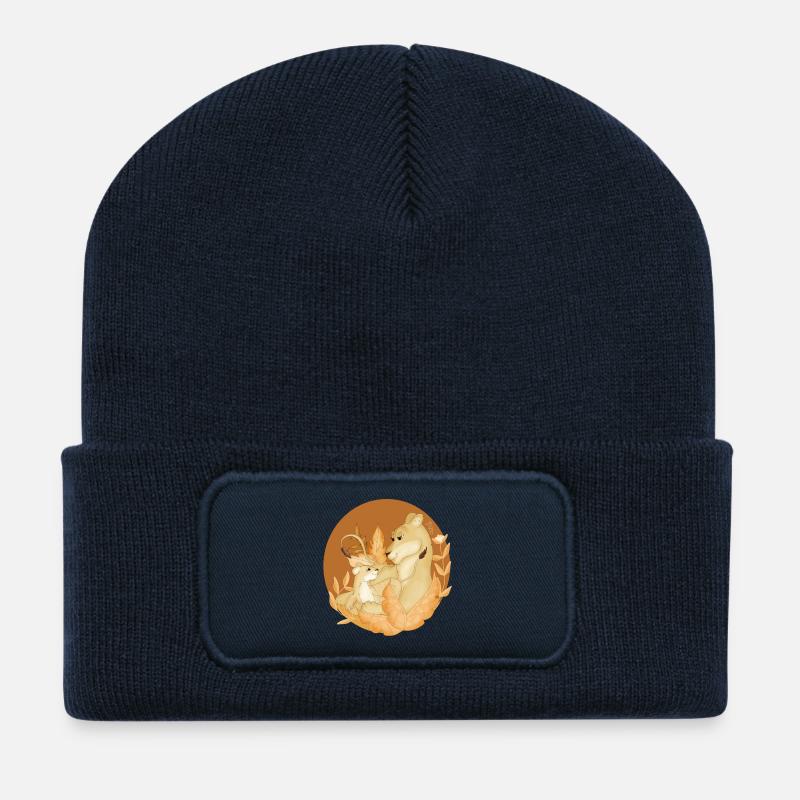 Lioness and lion cub - Recycled Patch Beanie - french navy