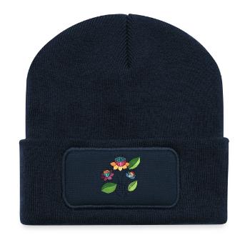 Blumen - Recycelte Patch Beanie - French Navy - Vorne