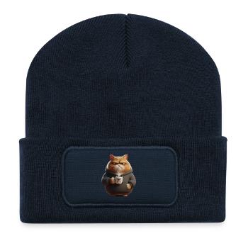 Grimmige Katze Kaffee Morgenmuffel - Recycelte Patch Beanie - French Navy - Vorne