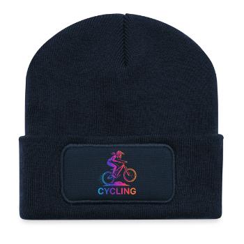 Cycliste féminine en VTT - Beanie recyclé à patch - bleu marine - Devant