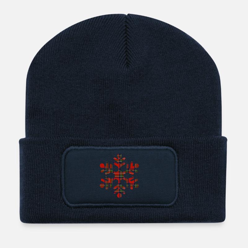 Flocon tartan rouge - Beanie recyclé à patch - bleu marine