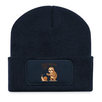Zieh Nicht So! Faultier Schnecke - Recycelte Patch Beanie - French Navy - Vorne