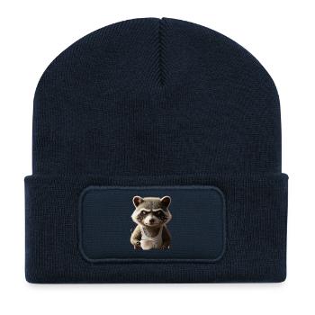 Grumpy Waschbär mit Kaffee – Morgenmuffel Design - Recycelte Patch Beanie - French Navy - Vorne