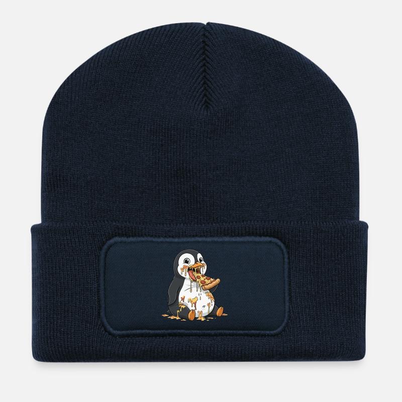 Süßer Pinguin Kleckern Pizza Italienisch Essen - Recycelte Patch Beanie - French Navy