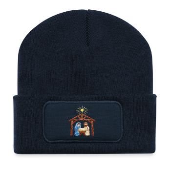Bestickte Krippe – Weihnachtsgeschichte (gedruckt) - Recycelte Patch Beanie - French Navy - Vorne