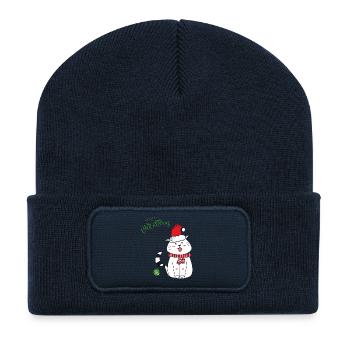 Chat de Noël avec le Chapeau de Père Noël - Beanie recyclé à patch - bleu marine - Devant