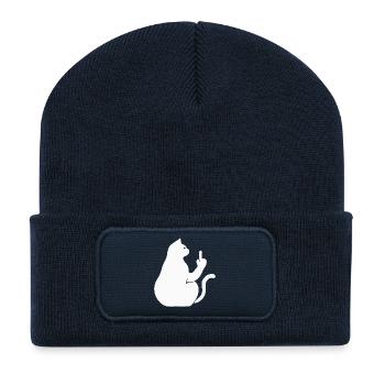 Katze Katzen Cat Kätzchen Mieze Mittelfinger - Recycelte Patch Beanie - French Navy - Vorne