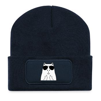 Cat face with sunglasses - Recycled Patch Beanie - french navy - Front
