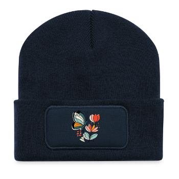 Butterfly flies to flowers - Recycled Patch Beanie - french navy - Front