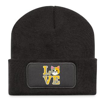 LoveCat face in vintage look - Recycled Patch Beanie - dark grey - Front